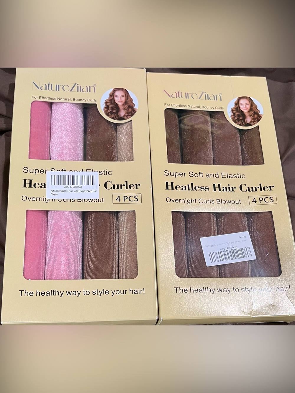 Heatless Hair Curler Set - Pink and Brown